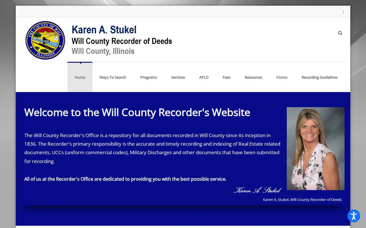 Will County Recorder home page for Crest Hill deed and document research