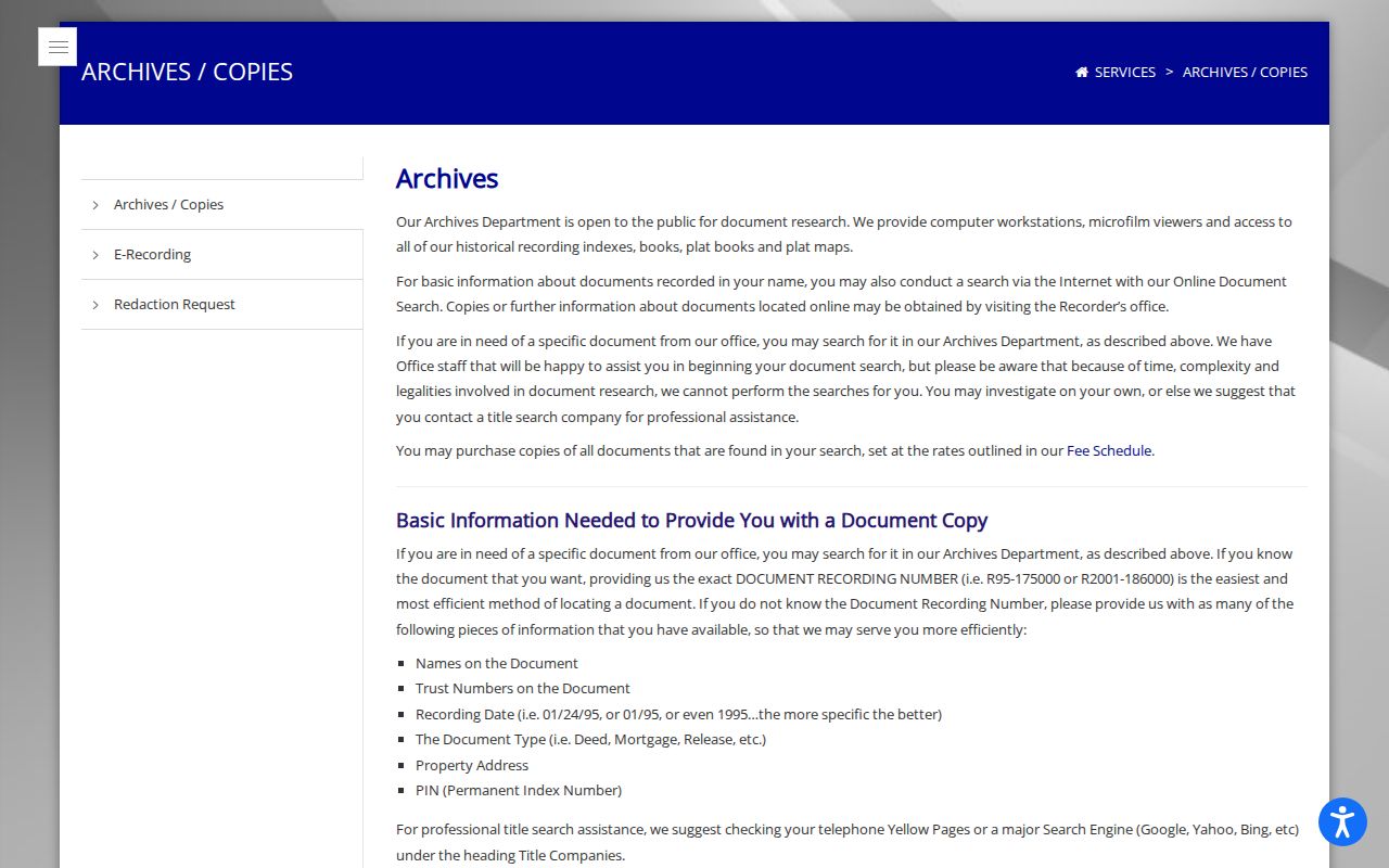 Will County Recorder Archives and Copies page used for Crest Hill address history