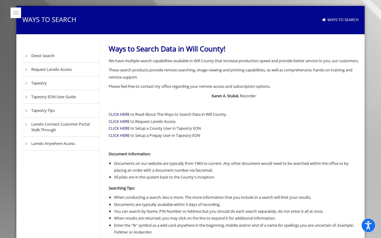 Will County Recorder search methods for tracing Crest Hill previous residents
