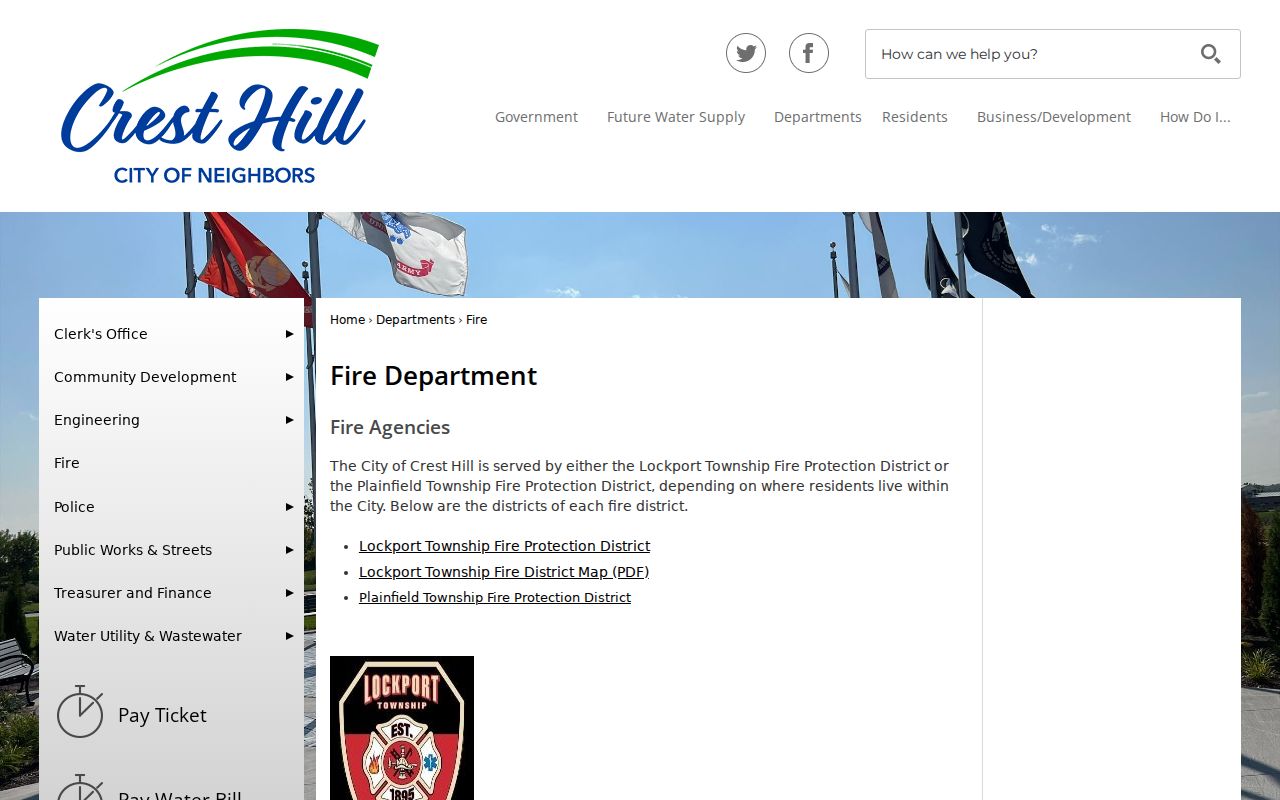 Crest Hill fire service page showing township boundary context